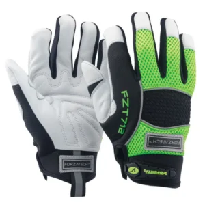 Veratti® Forzatech™ Hybrid Mechanics Glove Made w/Genuine Goat Grain Leather, w/Padded Palm. High Viz back of hand padding for extra protection and adjustable hook-and-loop closure